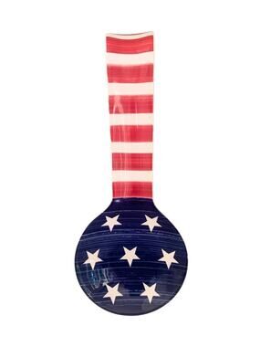 Sur La Table Earthenware Spoon Rest Americana Patriotic Stars Stripes Ceramic